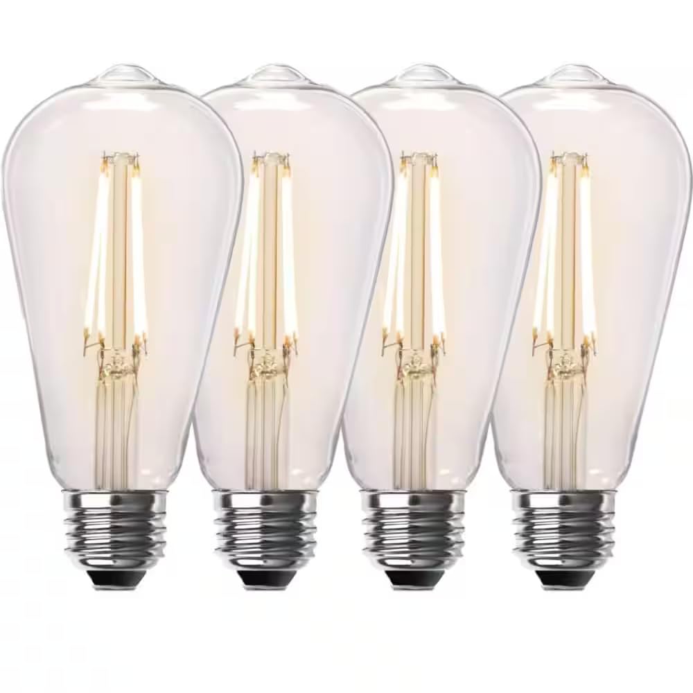 Feit Electric 60-Watt Equivalent St19 Dimmable Straight Filament Clear Glass E26 Vintage Edison Led Light Bulb, Soft White, 2700