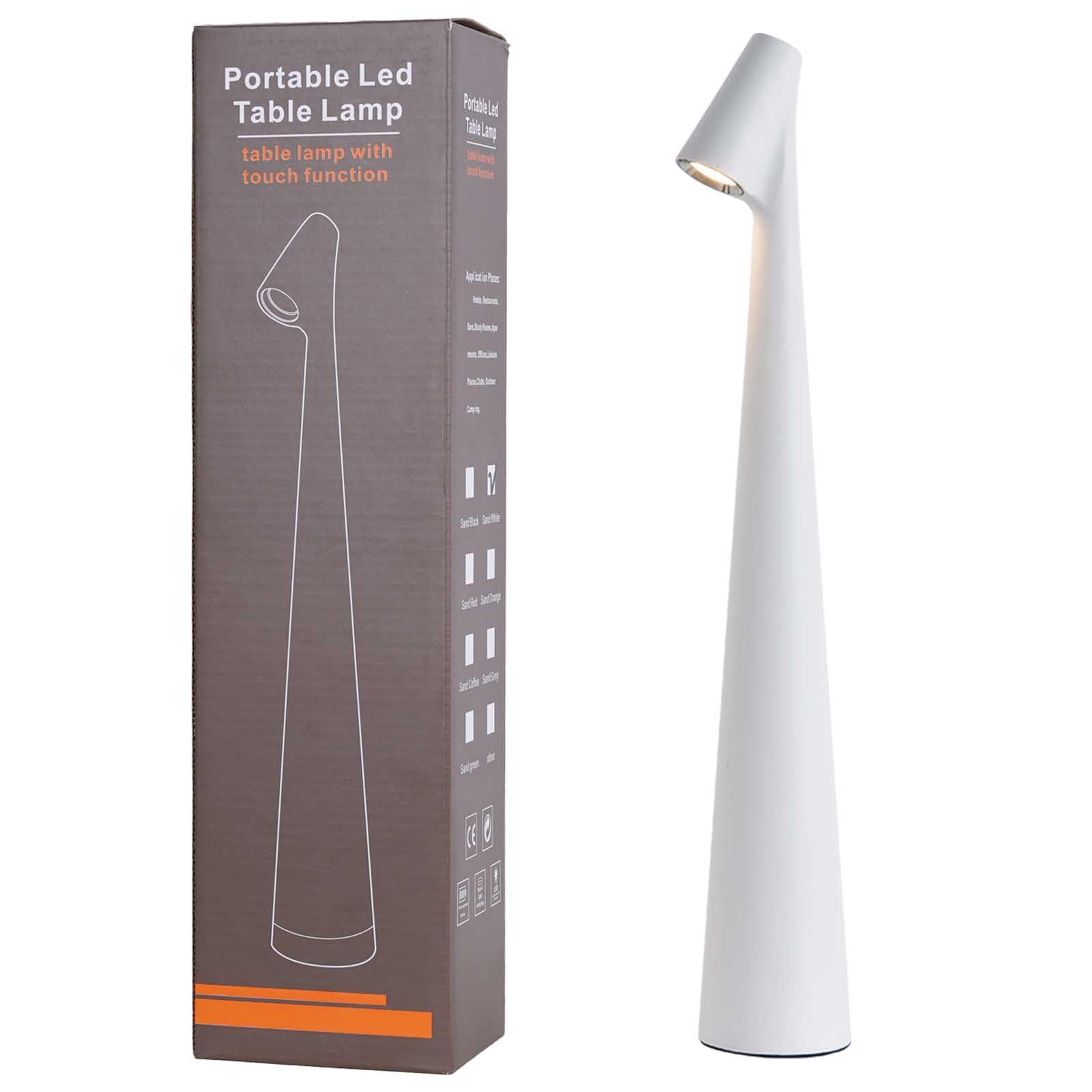 Hebangya Cordless Table Lamp, Rechargeable Battery, 3 Levels Brightness, Portable, Aluminum, 1 Pack, White