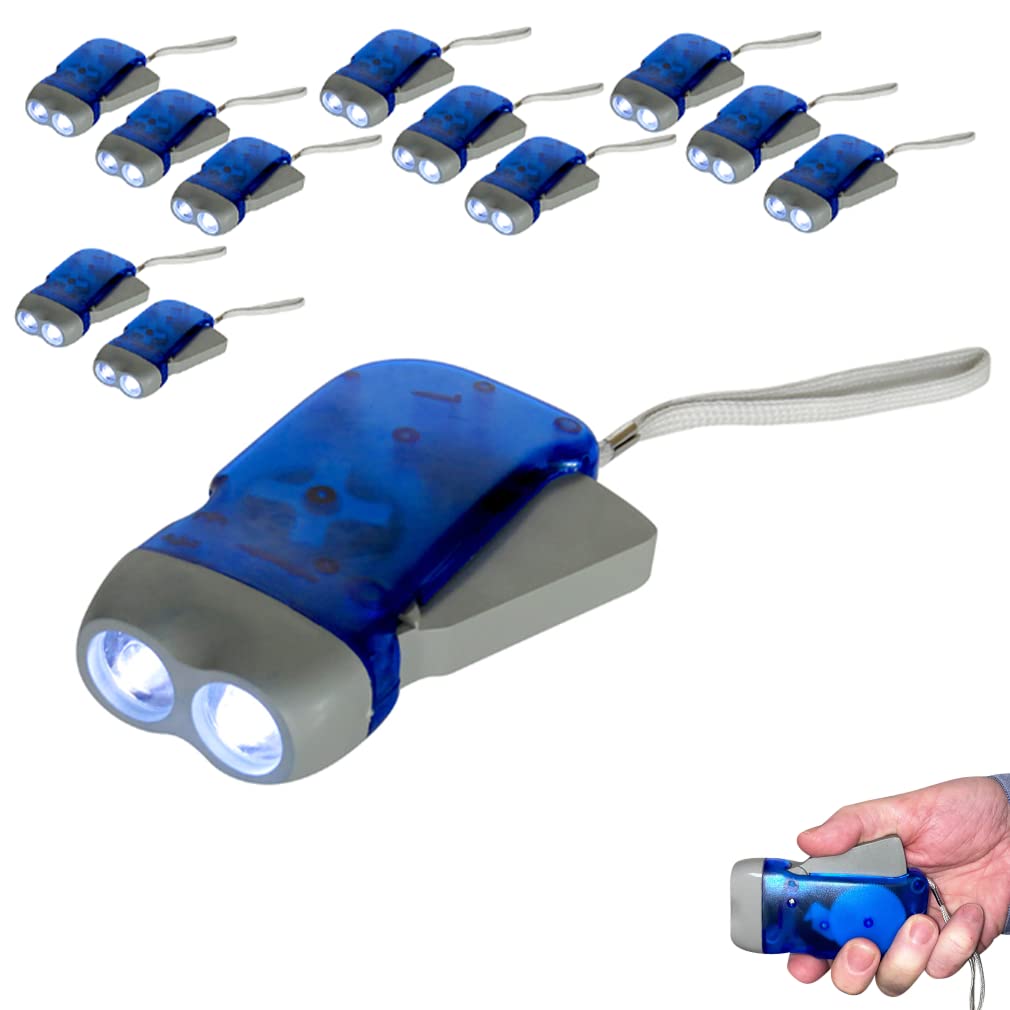 Evelots Hand Crank Emergency Flashlights -12 Pack- Camping, Home, Car - Double LED Bright Lights - Great for Hiking, Outdoor Spo
