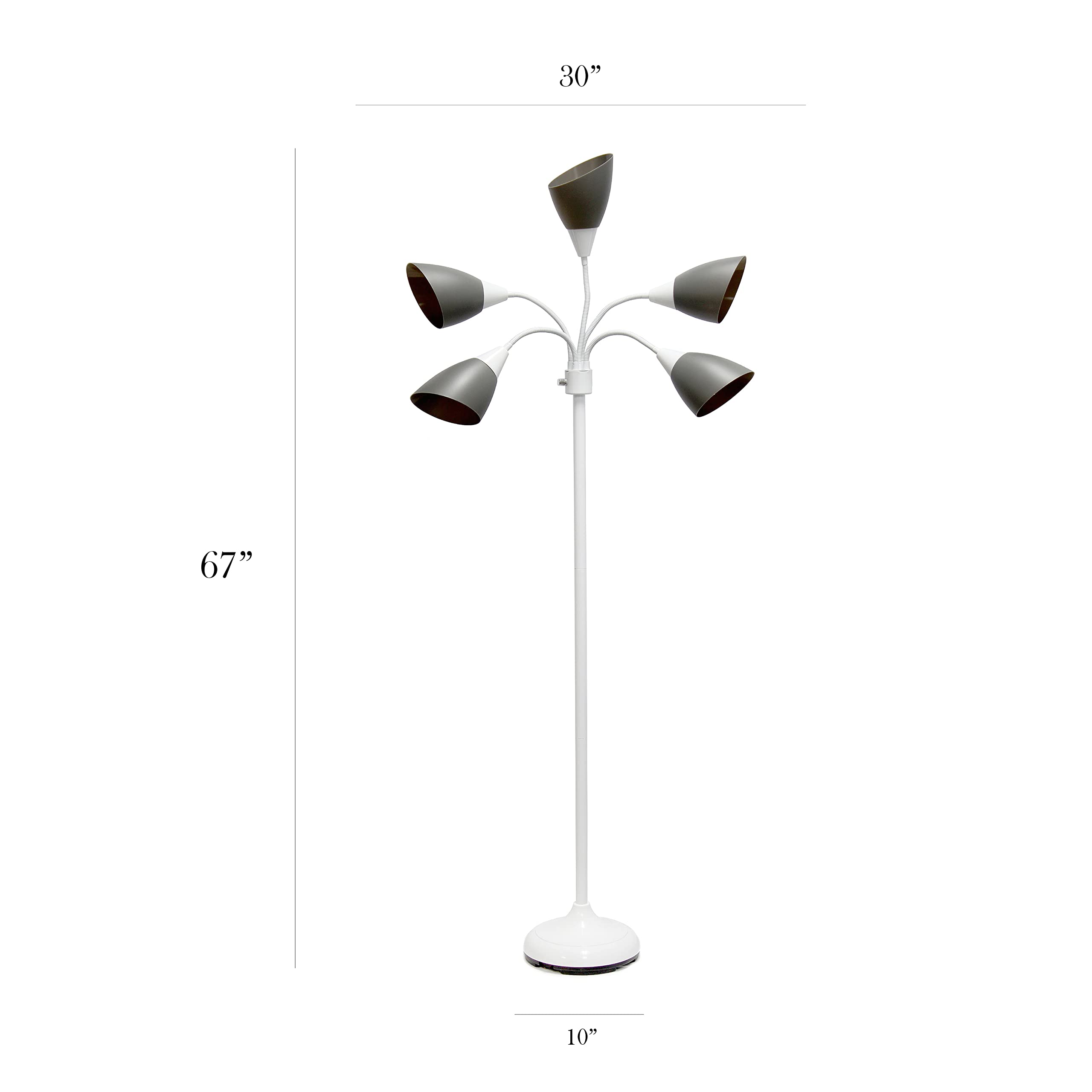 Simple Designs LF2006-GOW 67in White Gooseneck Floor Lamp with Gray Shades for Kids Bedroom, Playroom, Living Room, Office