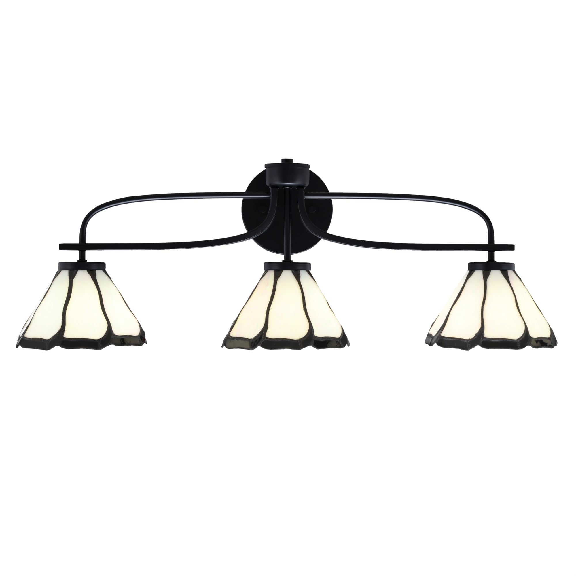 Cavella 3 Light Bath Bar Shown In Matte Black Finish With 7" Pearl & Black Flair Art Glass