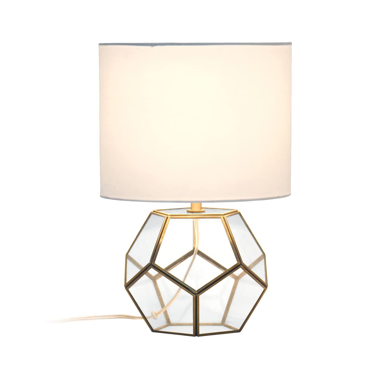 LALIA HOME Transparent Octagonal Table Lamp, Brass, 10inL x 10inW x 15.5inH, Metal Construction, Model LHT-4008-BR