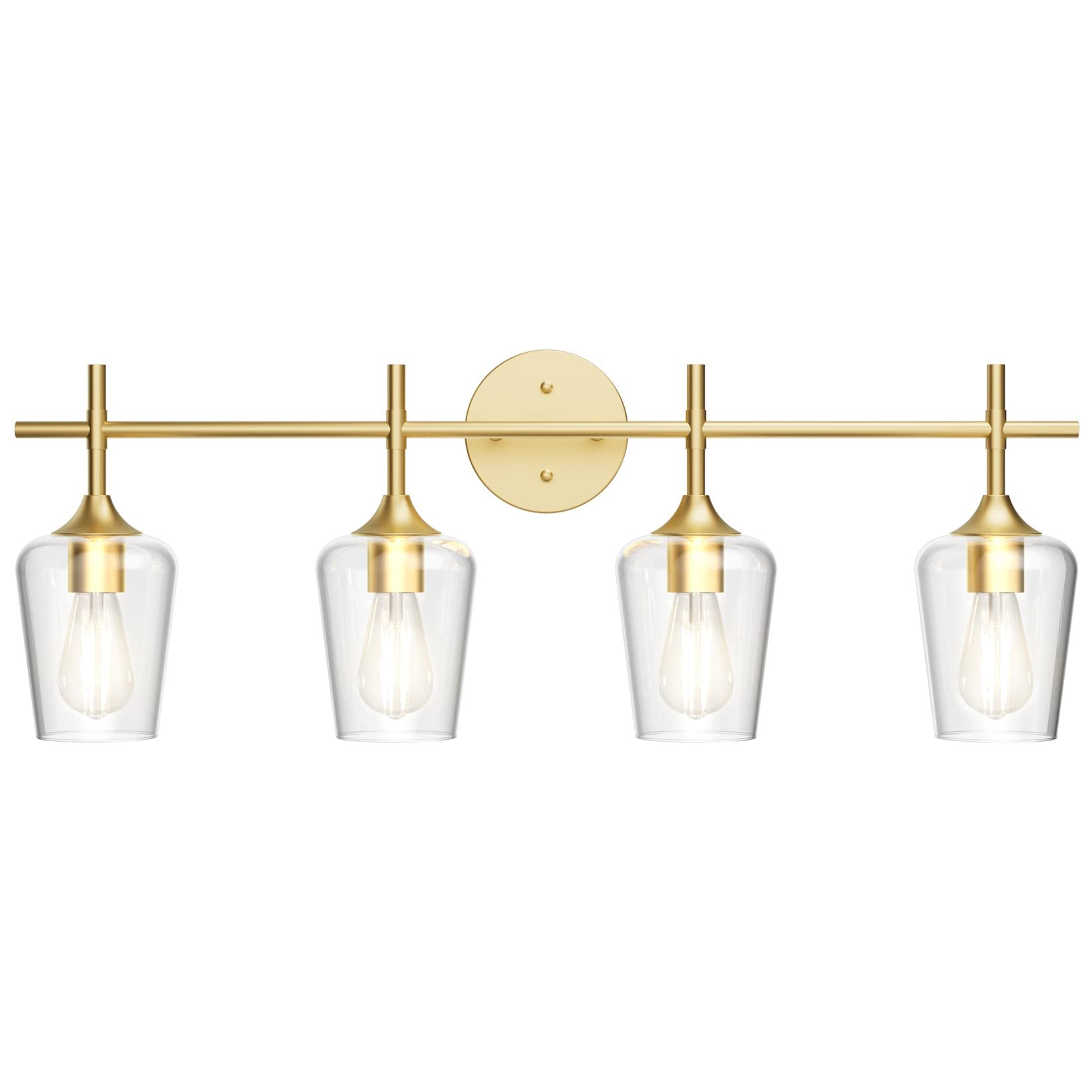 Ralbay 4-Lights Gold Vanity Light Fixture Vintage Gold Vanity Lights Wall Lighting Clear Glass Gold Bathroom Light Fixtures Over