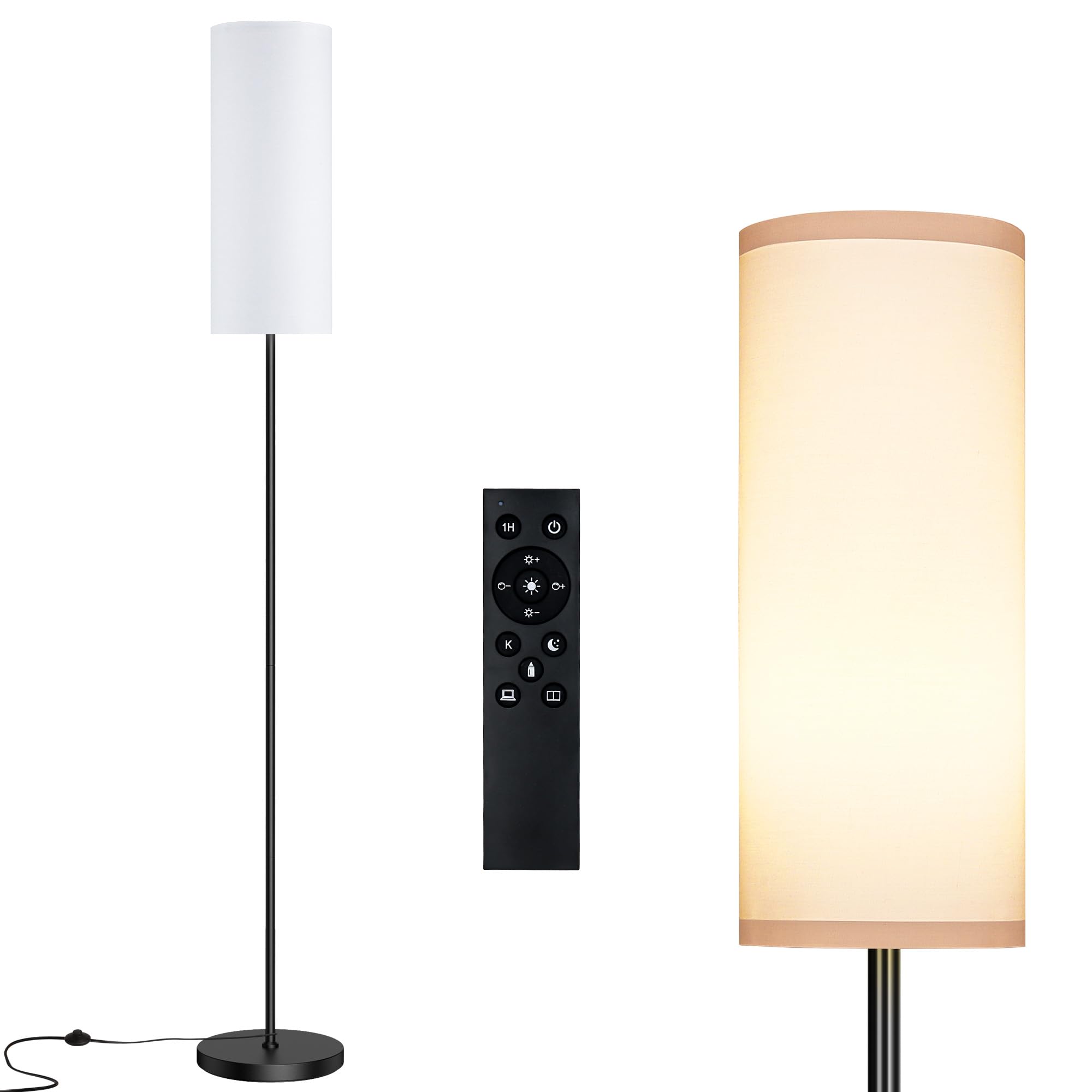 PARTPHONER Modern Floor Lamp with Remote Control, Dimmable LED Bulb, Adjustable Color Temperature, White, Model PAFP133AW1