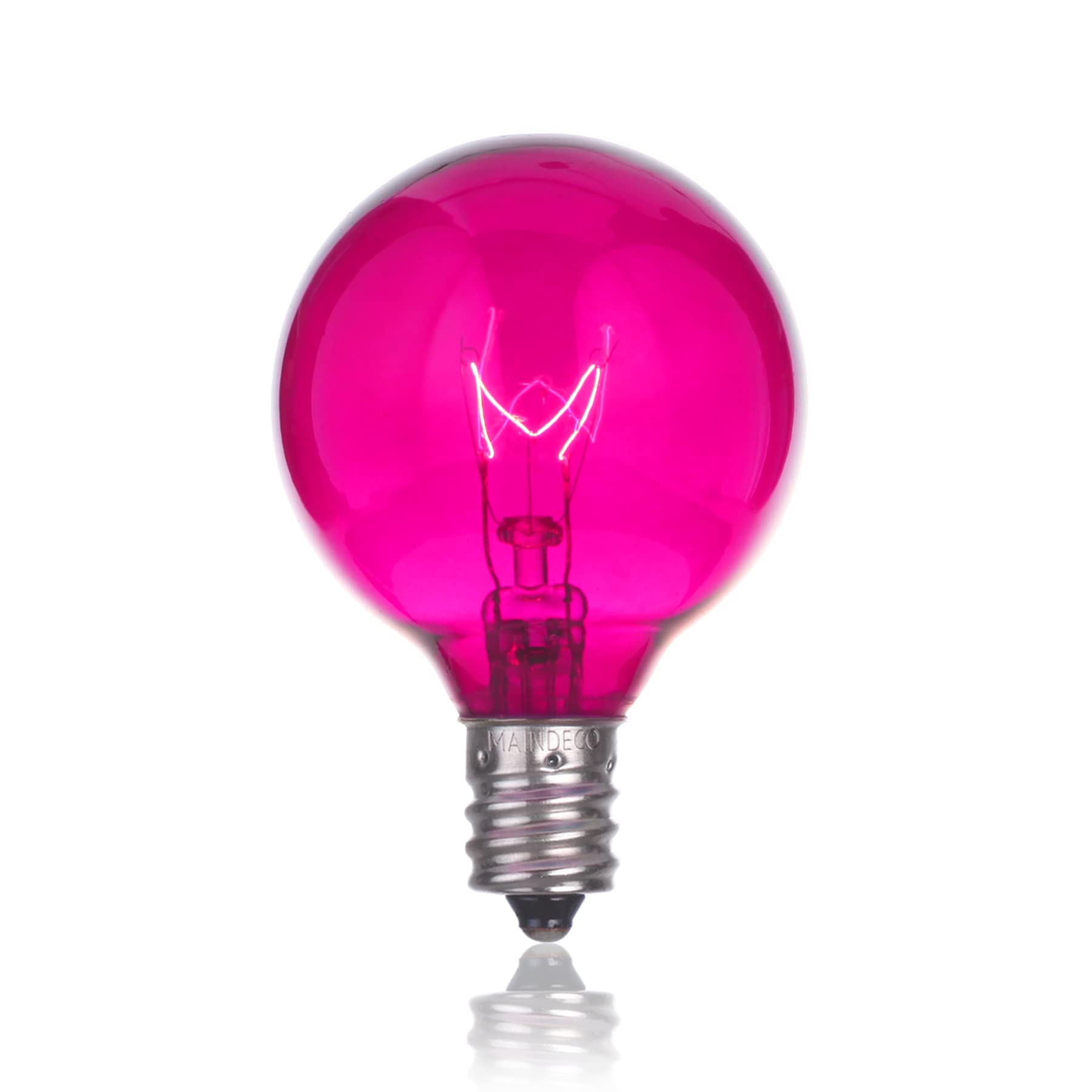 Maindeco 25 Pack G40 Replacement Bulbs,120V 5W Incandescent,E12 Base,For Indoor Outdoor String Lights-Pink