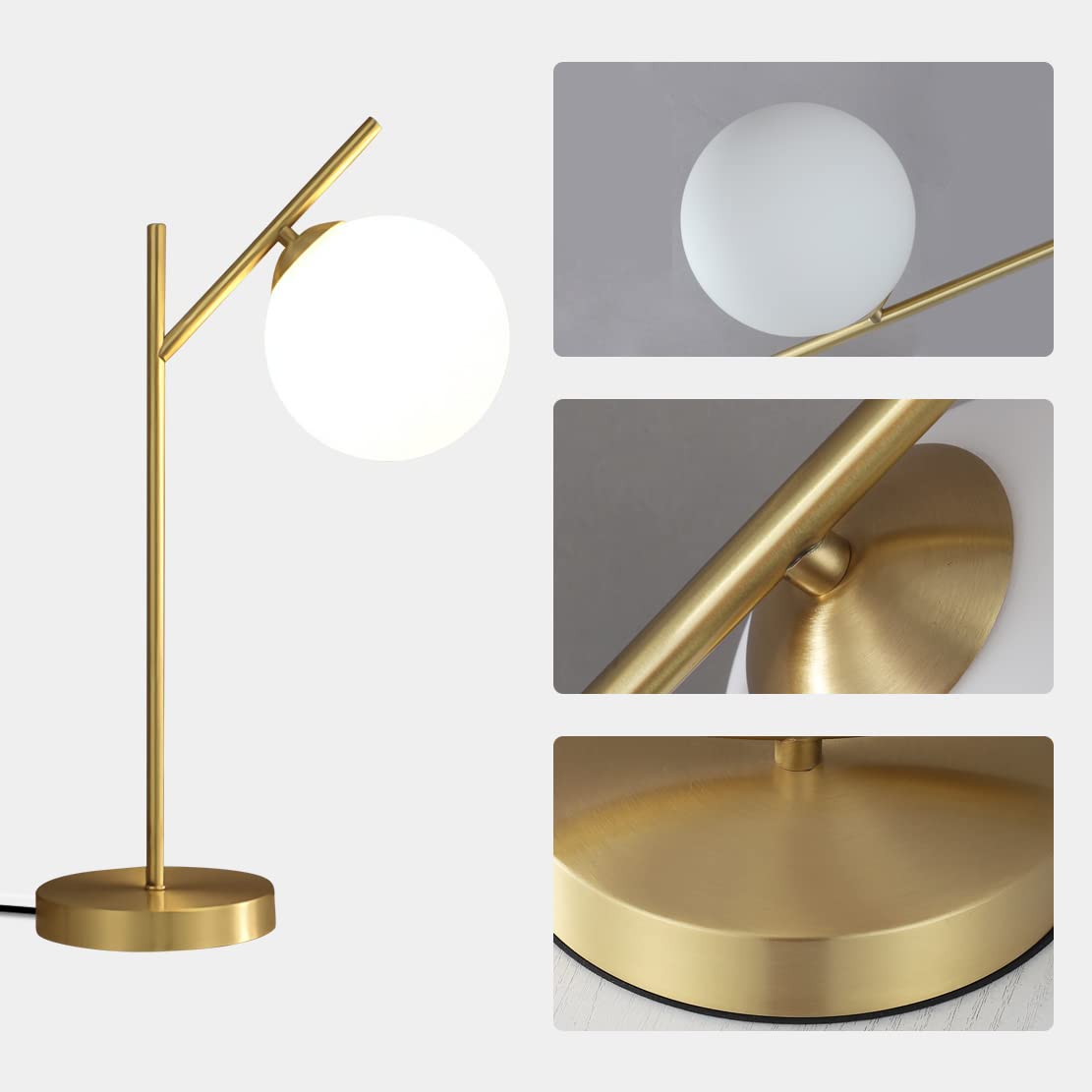 Fulesi Globe Table Lamp With Milky White Glass Globe Shade - Contemporary Brass Metal Bedside Lamp For Bedroom, Living Room, Stu