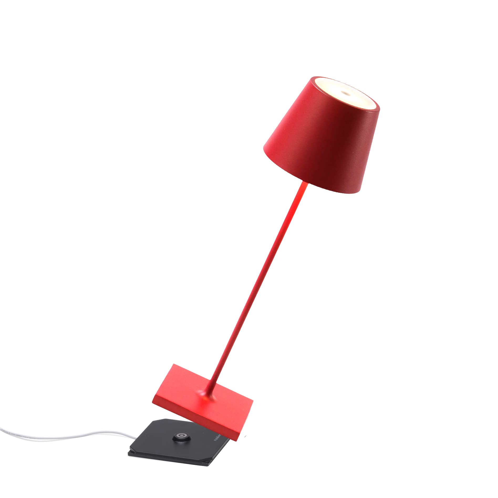 Zafferano Poldina Pro Lamp, Rechargeable Cordless Table Lamp, Touch Control, 14.9 in, Ruby Red, Aluminum, Model LD0340U4