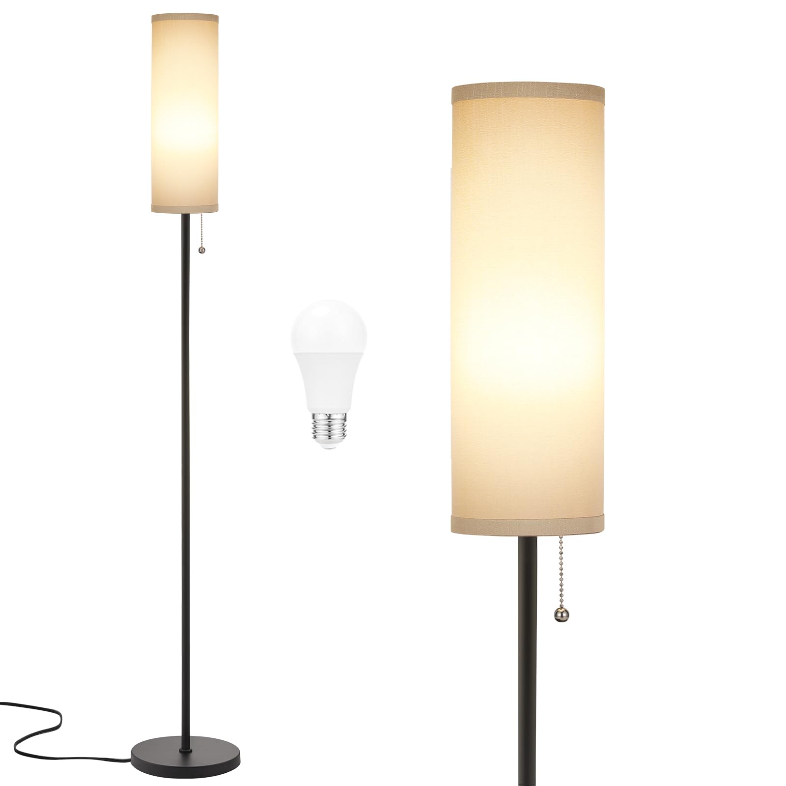Ambimall Floor Lamp, Minimalist Grey & Black 64in Standing Lamp, Iron Material, 3 Color Temperatures, Model RPT-ZGB20203