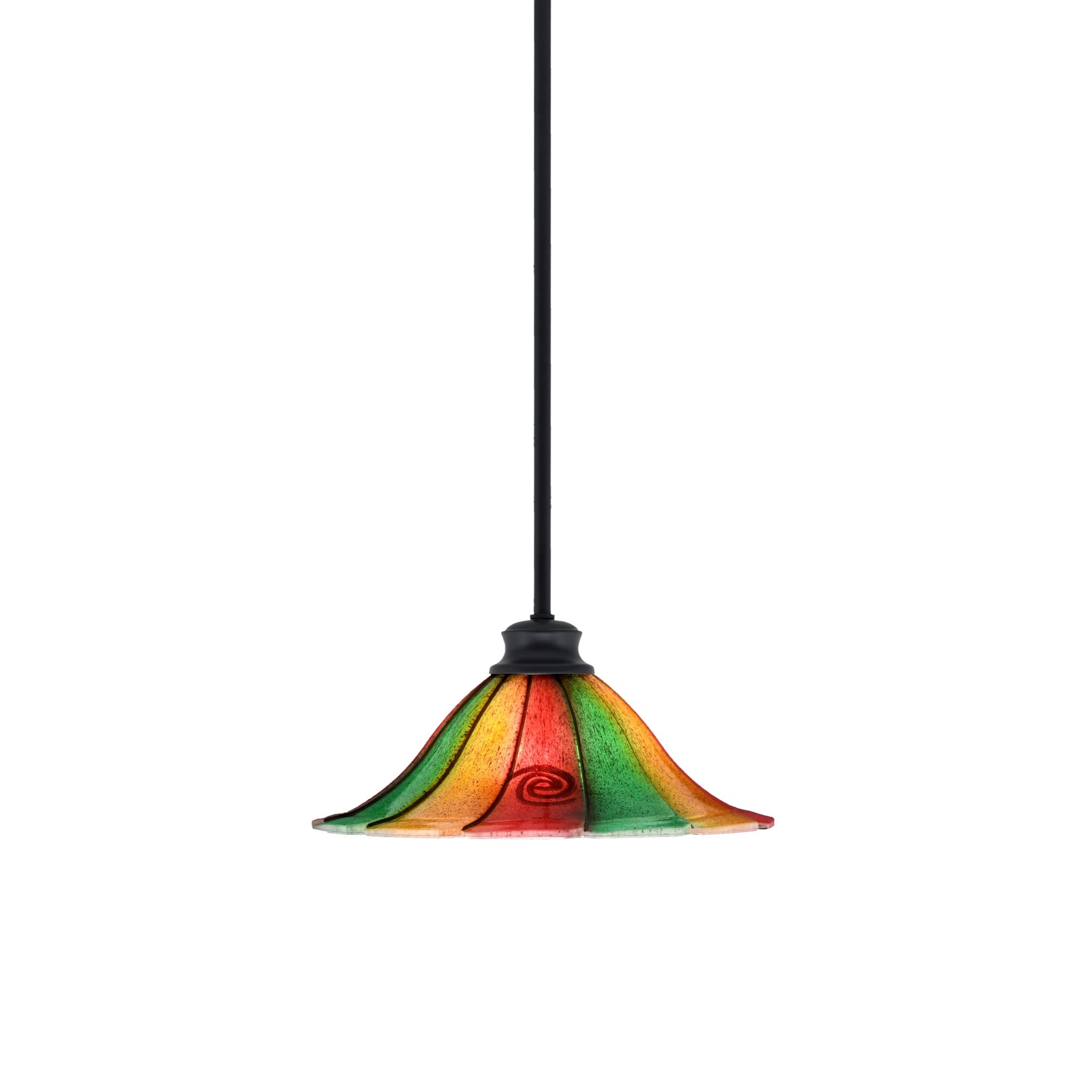 Toltec Lighting Stem Pendant with Hang Straight Swivel Shown in Matte Black Finish with 14&quot; Mardi Gras Glass