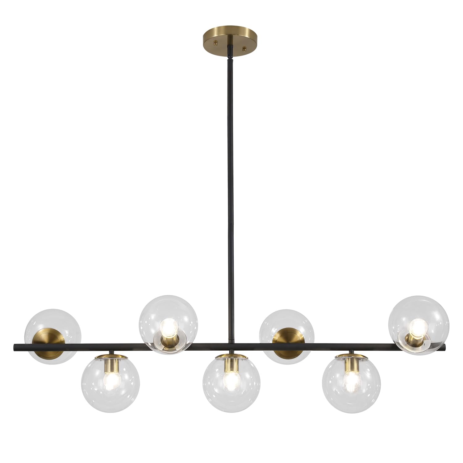 Kco Black Brass 7-Light Chandelier, Clear Glass Bubble Modern Sputnik Pendant Lighting