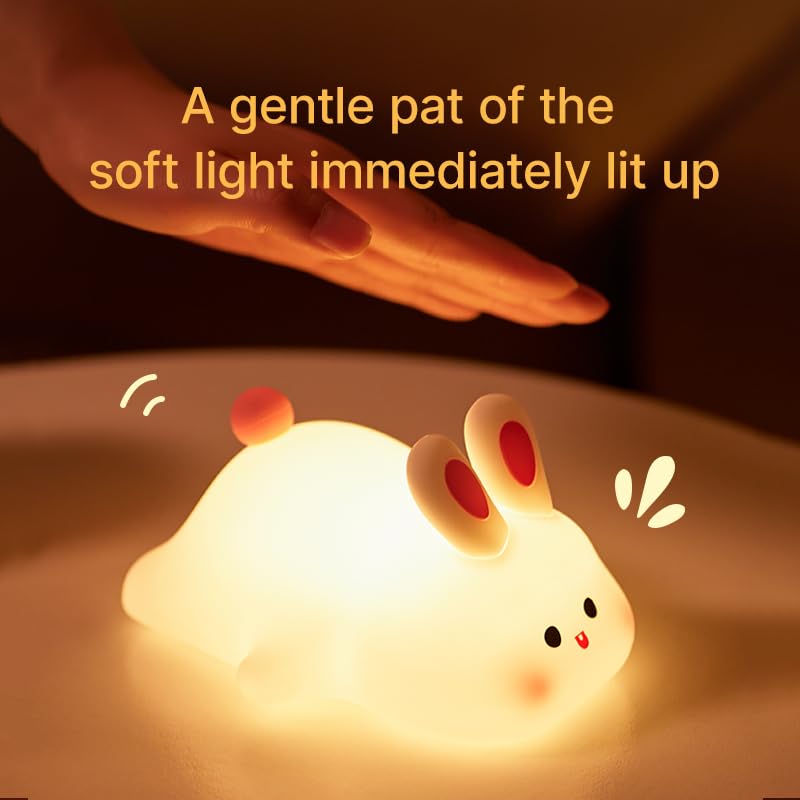 LYQTloml LED Rabbit Night Light, Silicone Dimmable Touch Lamp, Rechargeable Bedside Light, White, Model: lampBuuny001
