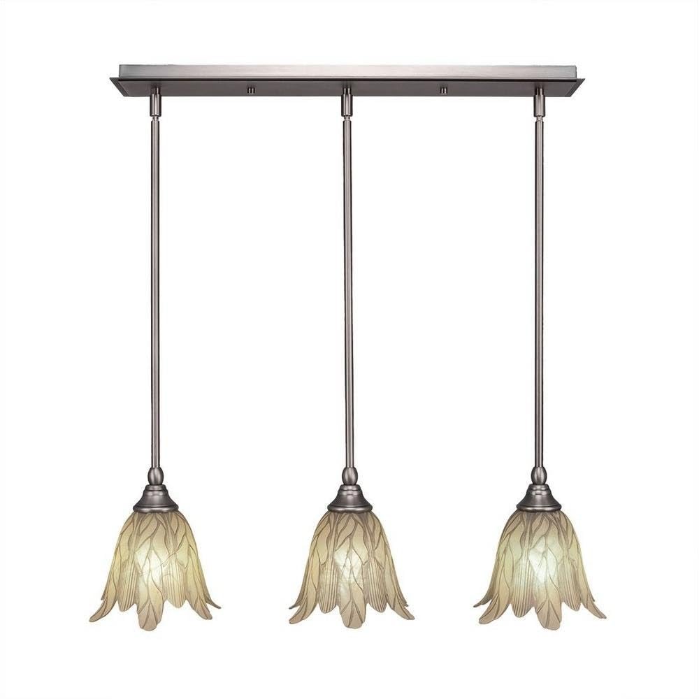 Toltec Lighting 25-Bn-1025 3 Light Multi-Light Mini Hang Straight Swivel Pendant With Vanilla Leaf Glass, 7&quot;, Brushed Nickel