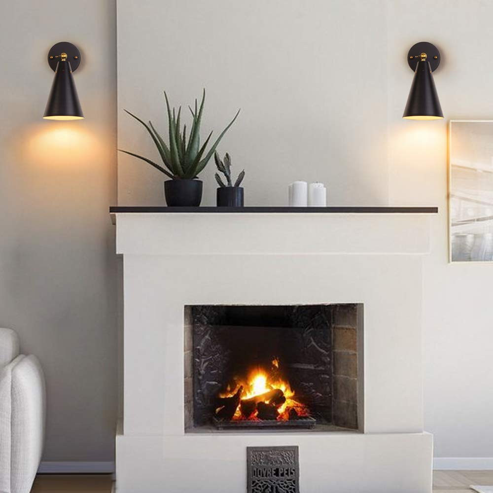 Mwz 2 Pack Modern Black Wall Sconces - Gold Rustic Industrial Lighting For Bedroom & Living Room