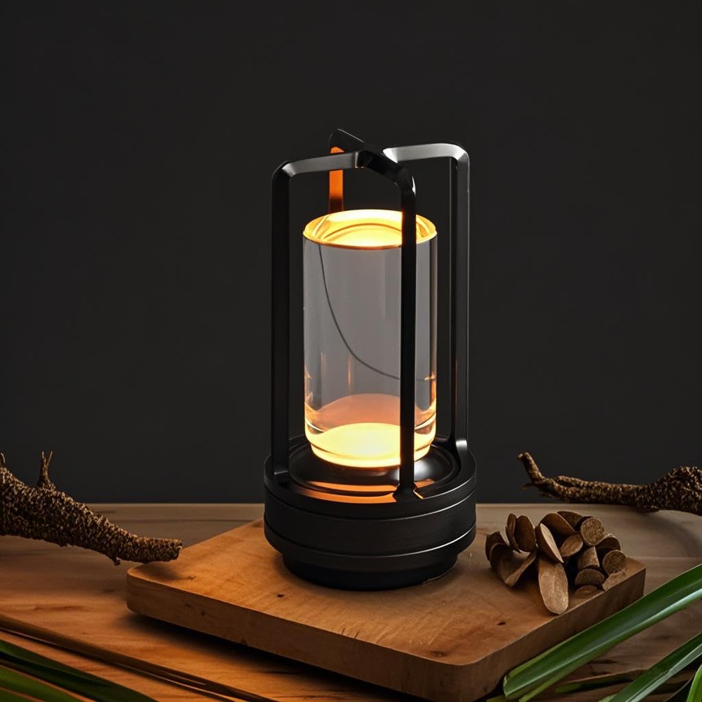 Meinv Cordless Rechargeable Table Lamps, Portable Lumisom Crystal Small Lantern Lamp With Touch Control & 3 Color Dimmable, 4000