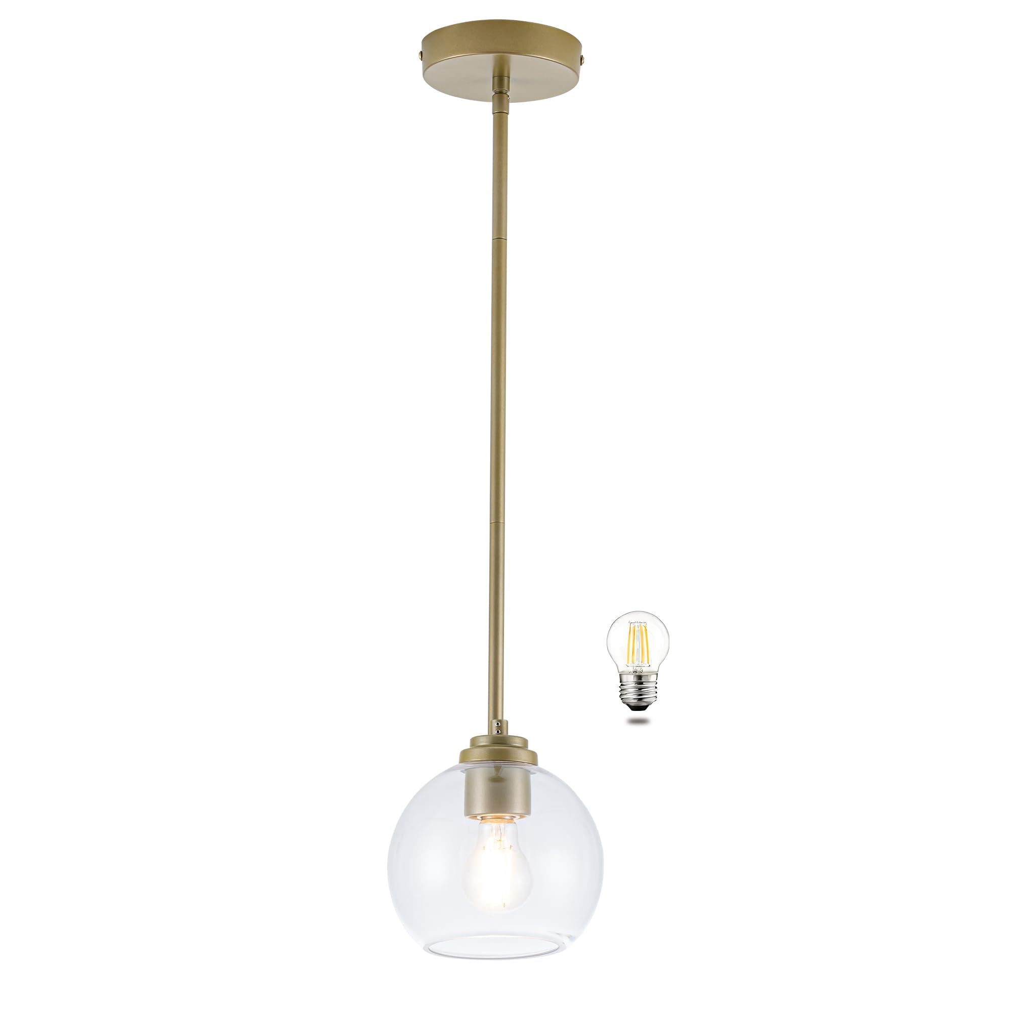 MAYNA 1 Pack Brass Globe Pendant Lights for Kitchen Island, Modern Clear Glass Shade Hanging Island Lights for Kitchen, Mid Cent