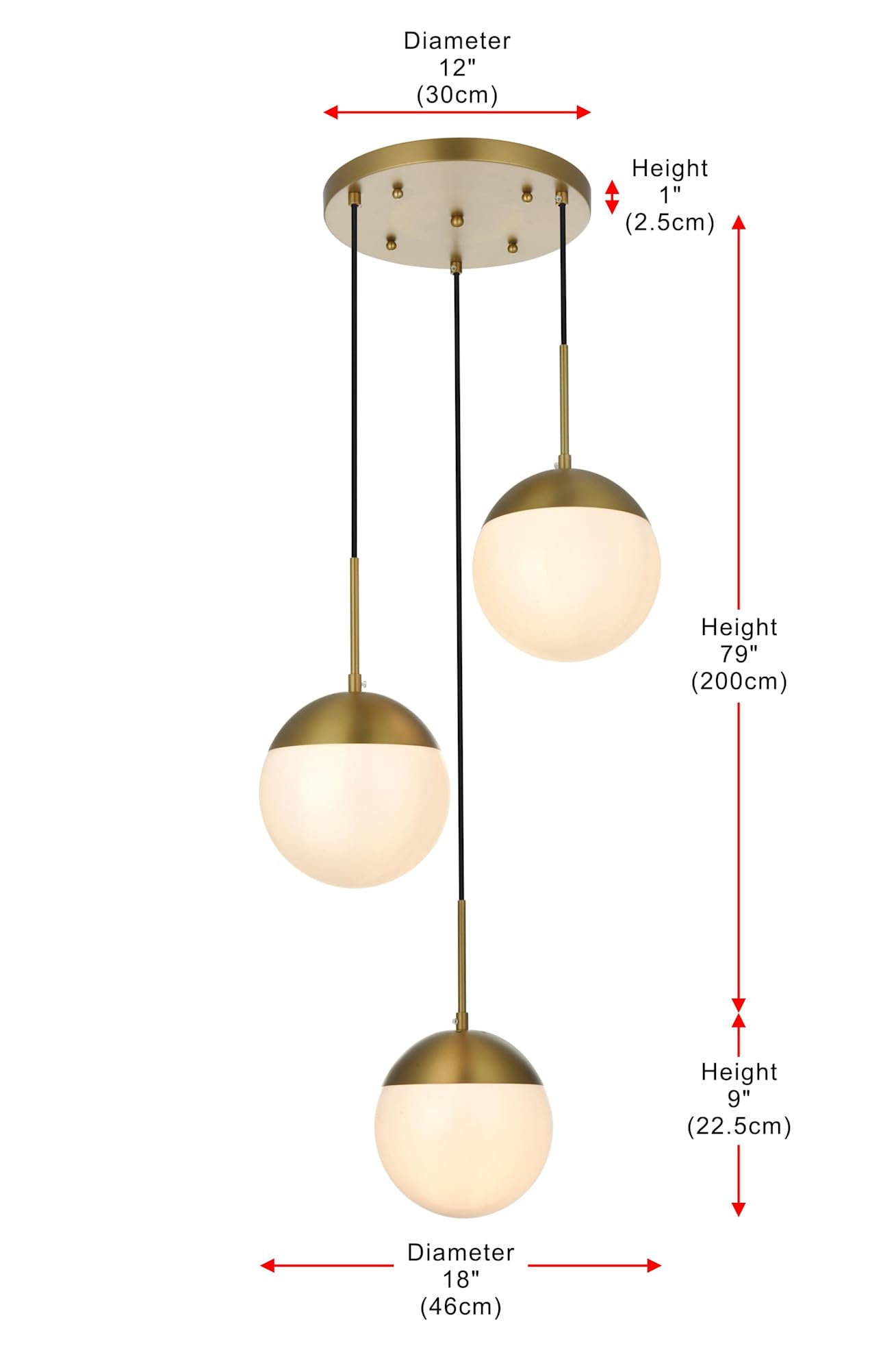 Living District Eclipse 3-Light Metal & Glass Pendant in Brass/Frosted White