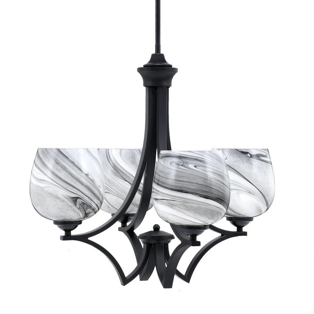 Toltec Lighting 564-MB-4819 Zilo - 4 Light Uplight Chandelier-19.75 Inches Tall and 21 Inches Wide, Finish Color: Matte Black, Glass Color: Onyx Swirl