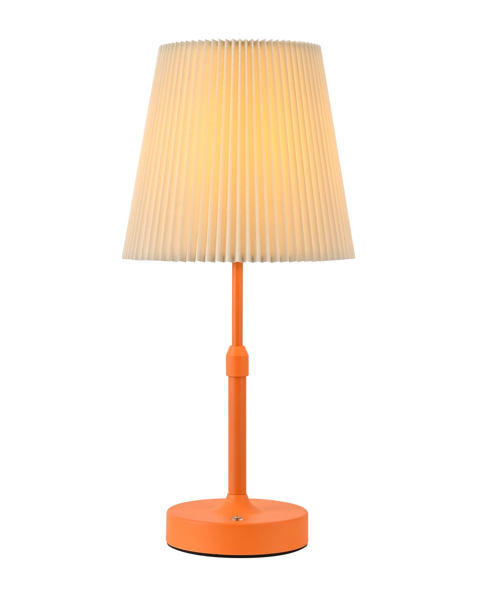 HISEEGO Cordless Table Lamp, 2700K Dimmable, 16.5in Pleated Lampshade, Metal, Rechargeable, Orange, Model LP-N8-OR