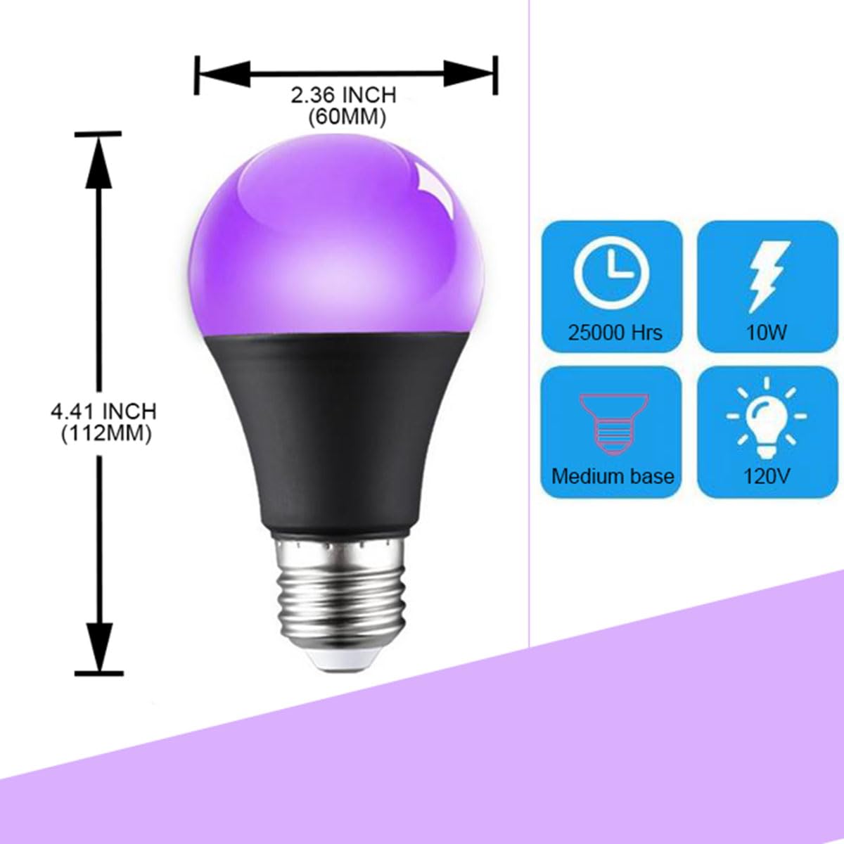Rysa Light Halloween Purple Led Bulbs 1-Pack A19 10W(60W Equivalent) Purple Colored Blacklight Bulb 395Nm For Thanksgiving Day New Year Porch Home Lighting Wedding Party Bar Decor Non-Dim