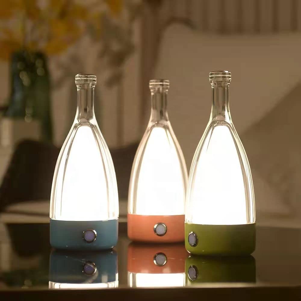 MODIRNATION Anna Modern Table Lamp  Portable Wireless Bottle LED Light  Dimming Touch Control Switch  USB Rechargeable  Stylish Light for Home  Office  Hotel and Restaurant (Green)