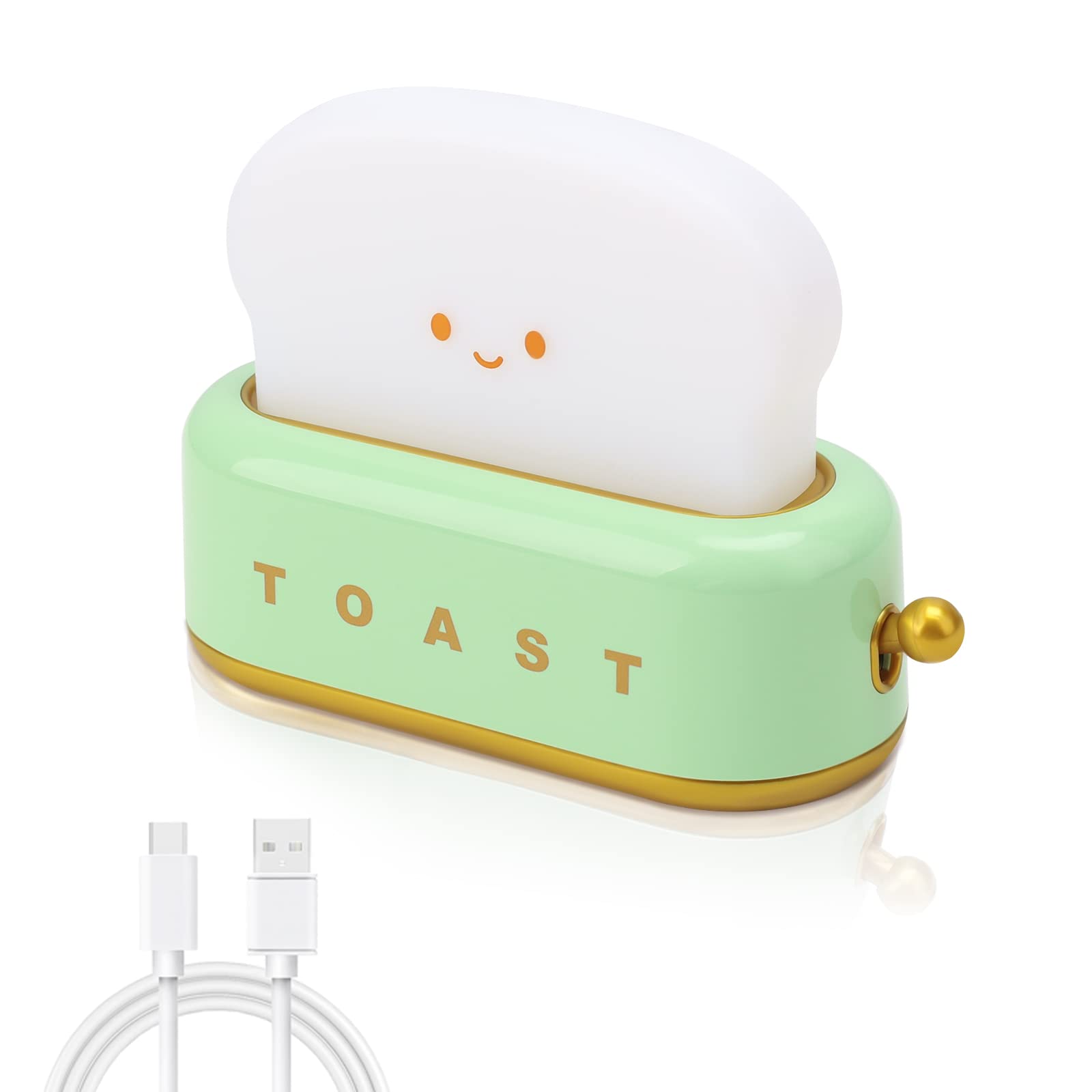 Poqcct Decor Toaster Night Light Lamp Rechargeable Small Lamps With Smile Face Cute Toast Bread Shape Decor Night Lights For Kid