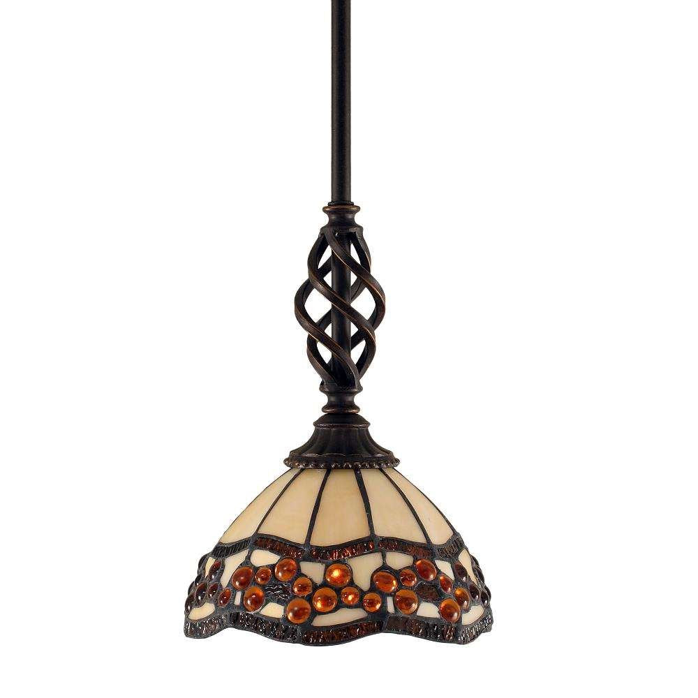 Toltec Lighting 80-DG-9975 Elegante Mini Pendant with Hang Straight Swivel with 7 Inch Roman Jewel Tiffany Glass, Dark Granite Finish