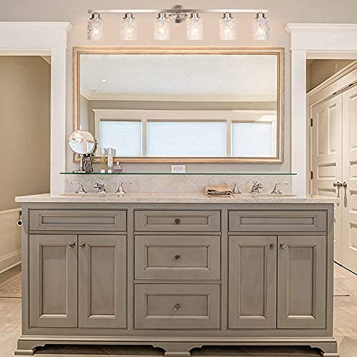 ALICE HOUSE 6 Light Vanity Lights, Brushed Nickel Finish, Model AL9082-W6, Bathroom Wall Lighting Over Mirror