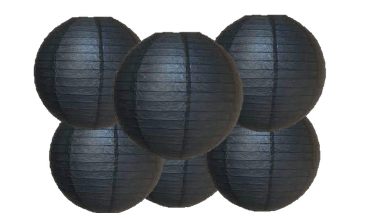 Pack Of 6 Round Paper Lanterns Lamp Wedding Birthday Party Decoration (Black, 18''/45CM)