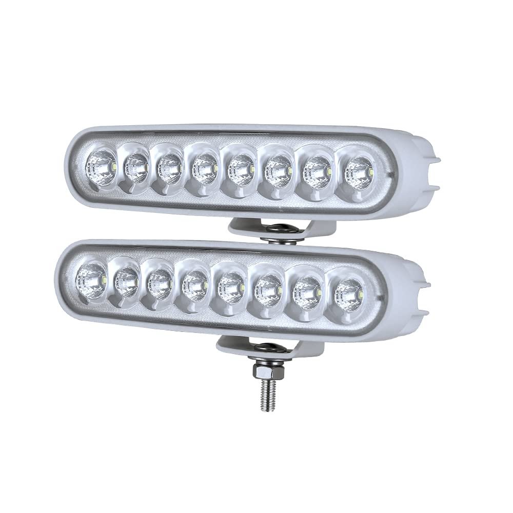 Led Boat Lights, Biglionx 6.5 Inch Flood Led Light Bar 2 Pc 80W 8600Lms Slim Led Deck Dock Marine Light Lamp Ip69K 12V 24V Super