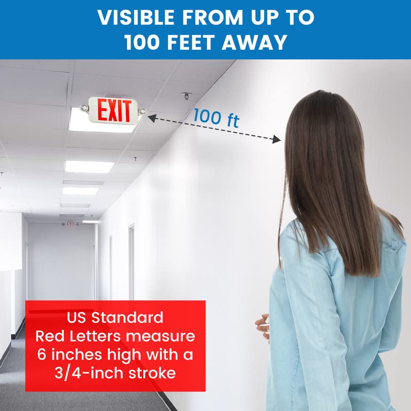 Ciata Lighting All Led Decorative Red Exit Sign & Emergency Light Combo With Battery Backup (4 Pack)