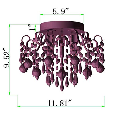 Q&S Mini Chandelier - Pink Crystal Ceiling Light Fixture, 3 Lights, Metal Design for Bedroom, Bathroom, Nursery, Model P2001-3Pink