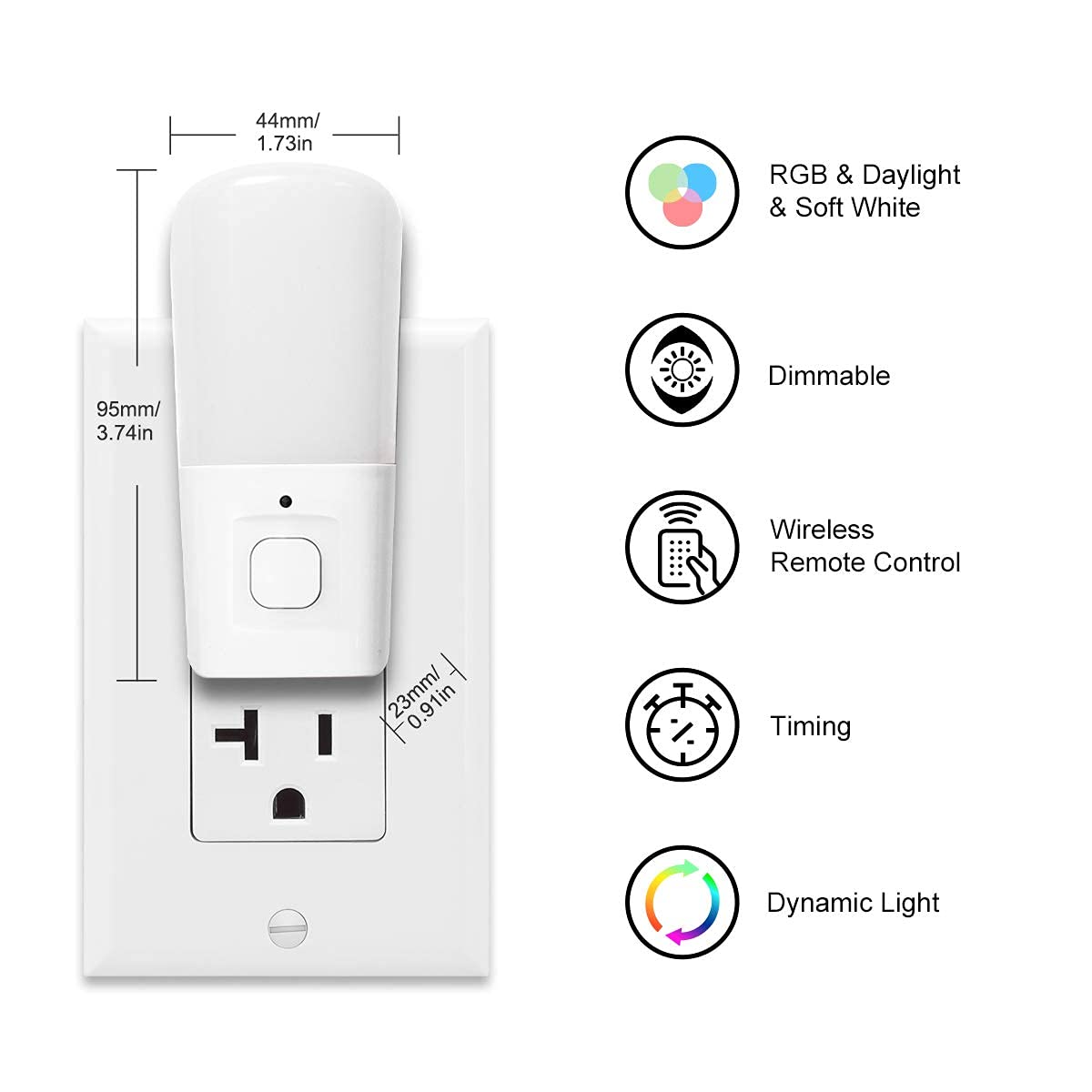 Lohas Kids Led Night Lights Plug In, Rgb Color Changing Plug Into Wall Lights Remote, Rainbow Dimmable Girls Night Light Switch,