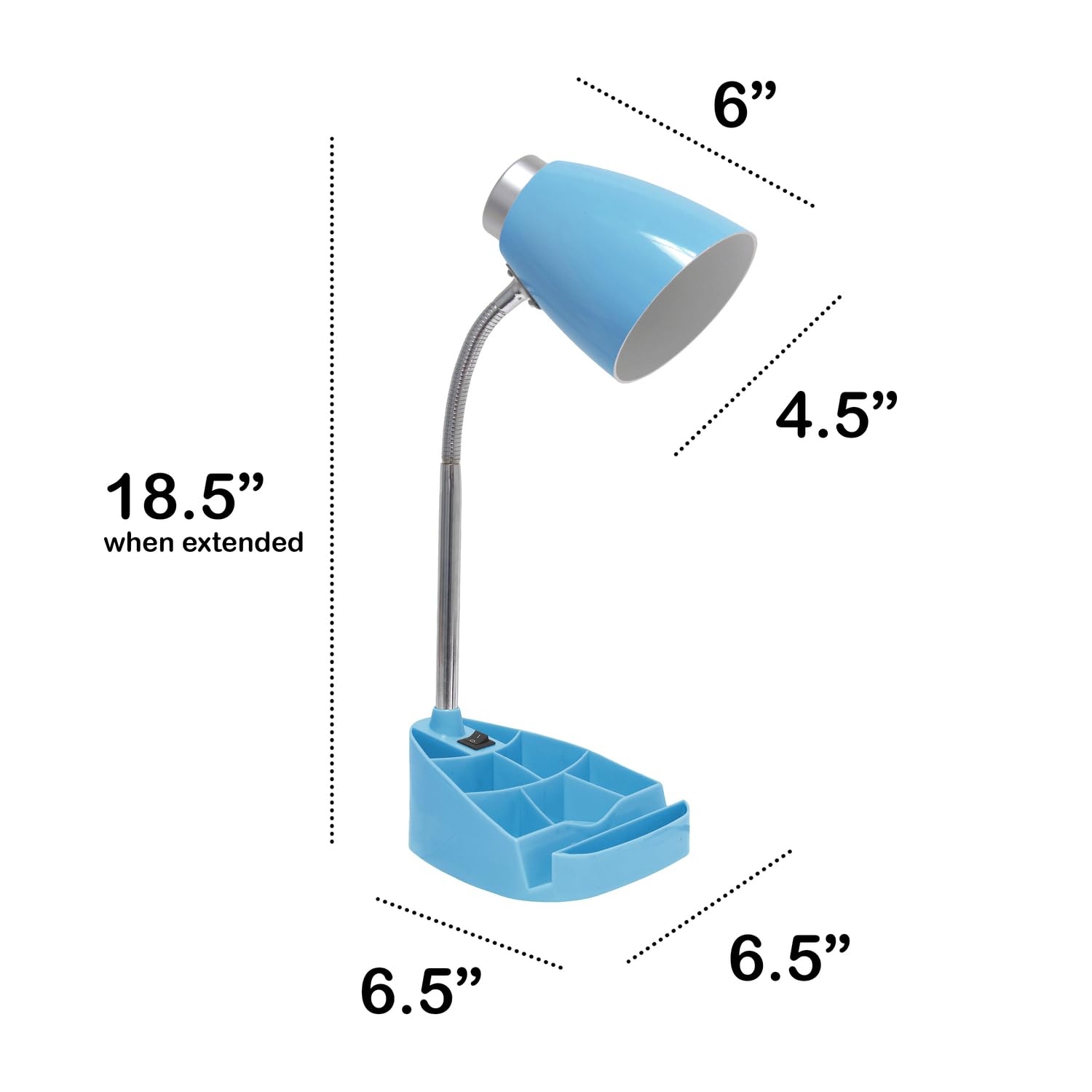 All The Rages Creekwood Home 18.5'' Blue Flexible Gooseneck Organizer Plastic Desk Lamp