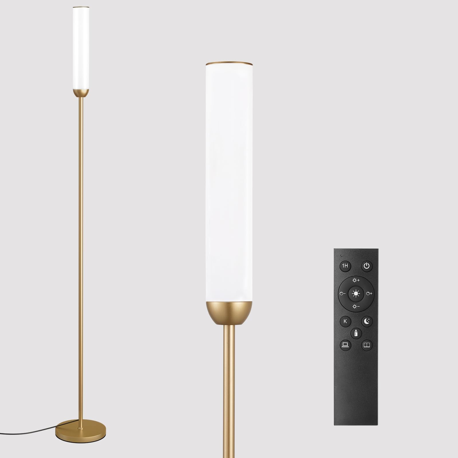 Ambimall LED Floor Lamp with Remote Control, 65in Adjustable 3000K-6500K, 5%-100% Brightness, Gold, Model RPT-ZGLED1-
