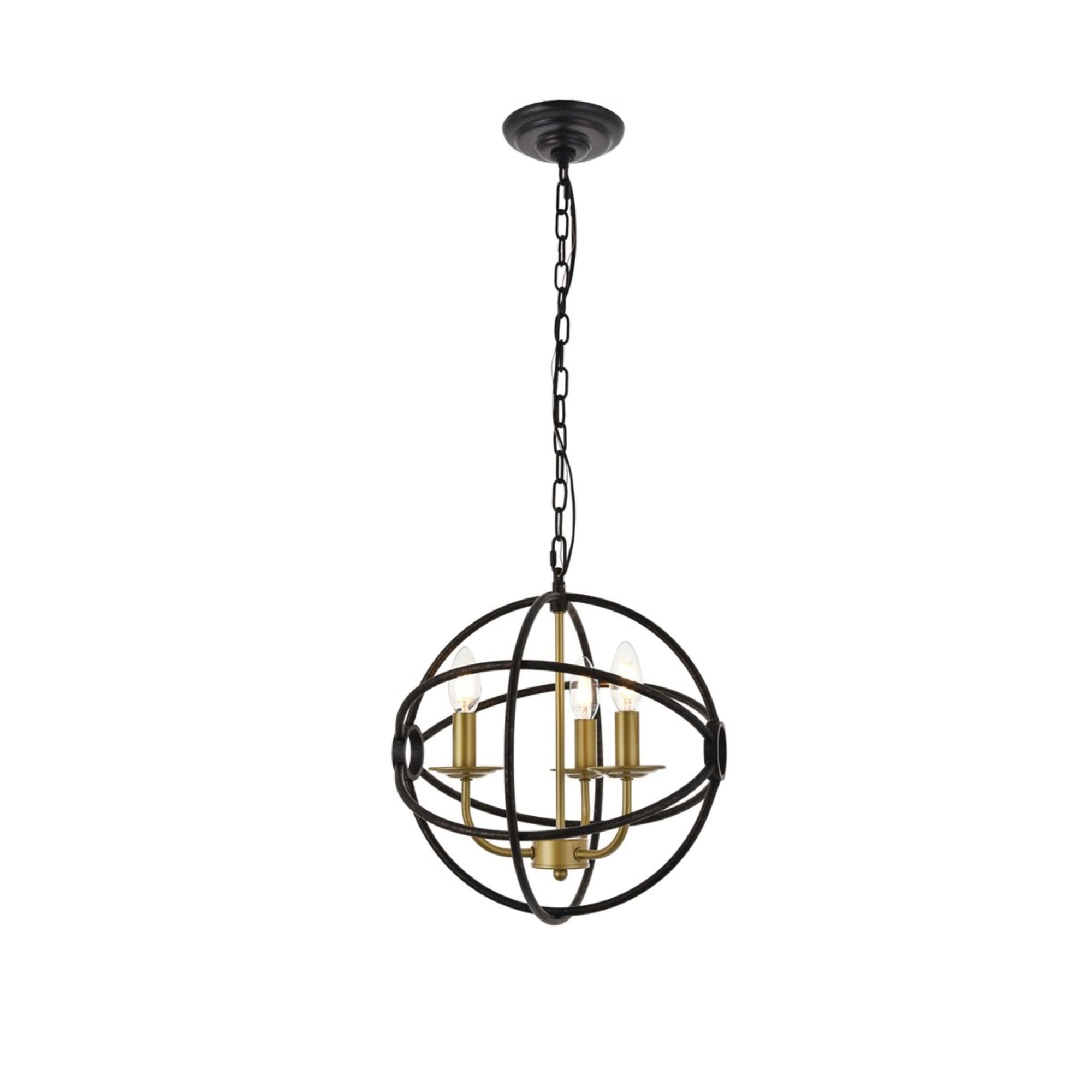 Elegant Lighting Living District Octavia 3-Light Mid-Century Metal Pendant in Brass/Dark Brown