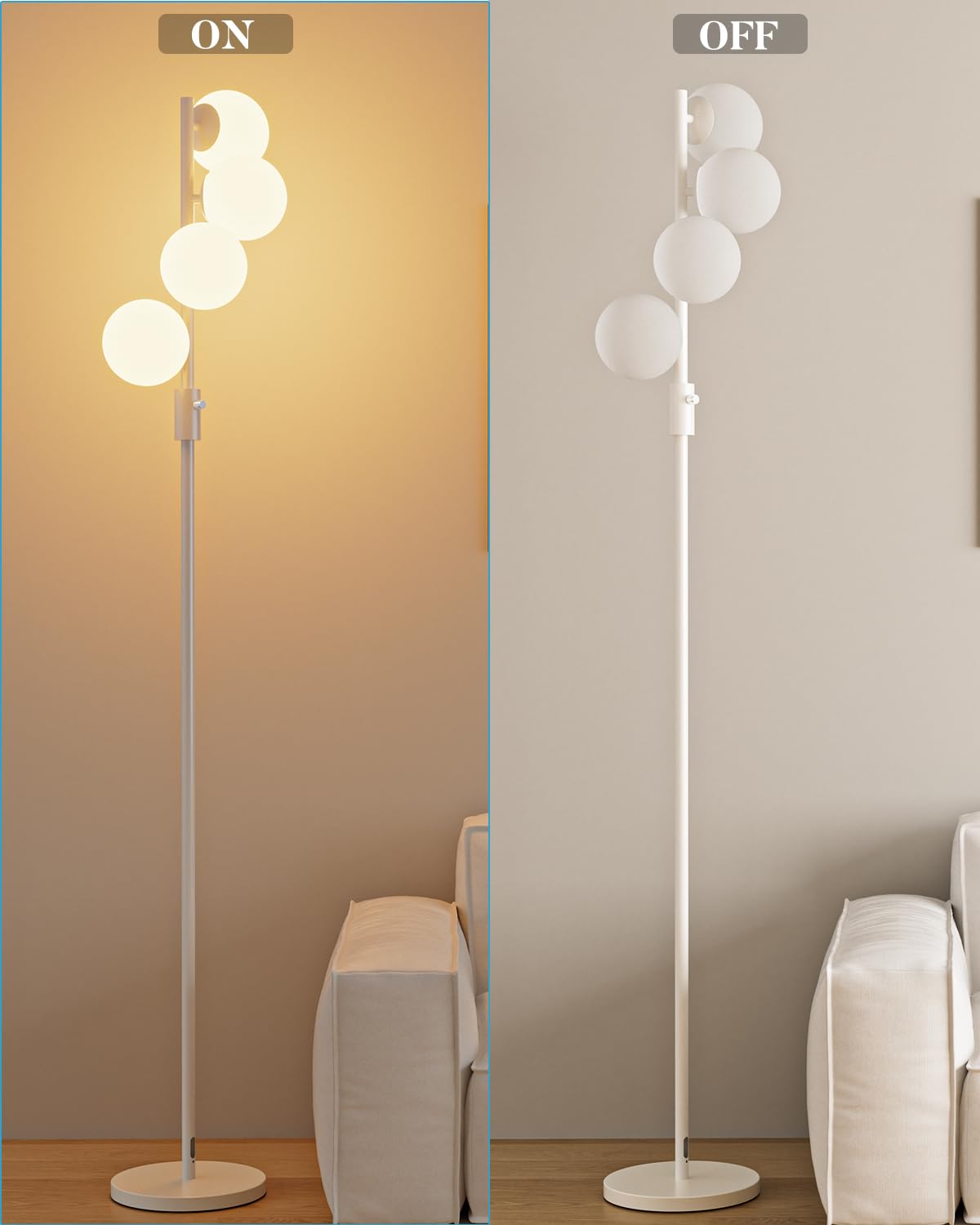 Lightdot 64In Dimmable Globe Floor Lamp With 4 G9 Bulbs, Mid Century Modern, White