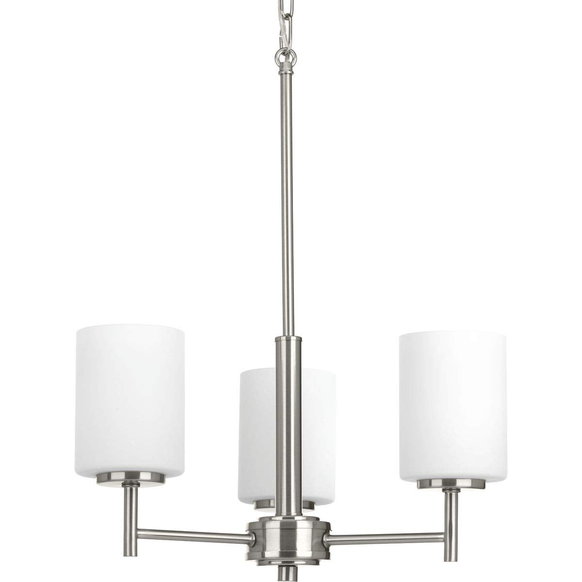 Progress Lighting P4318-09 Replay Collection Etched White Glass Modern Chandelier Light, 3-Light, Brushed Nickel