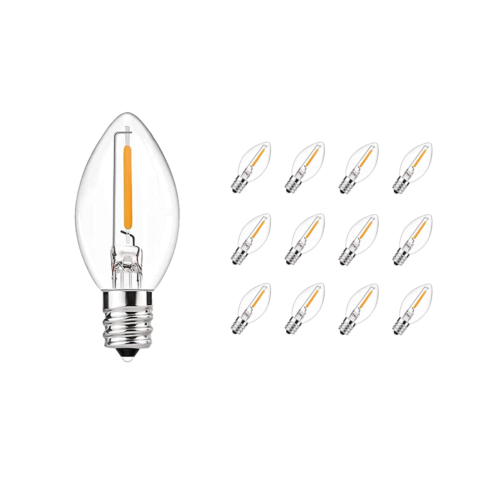 Chyparty 12 Pack C7 Led Christmas Bulbs, E12 Candelabra Base, 0.6W Warm White Dimmable Clear - Halloween Light Bulbs For Indoor/