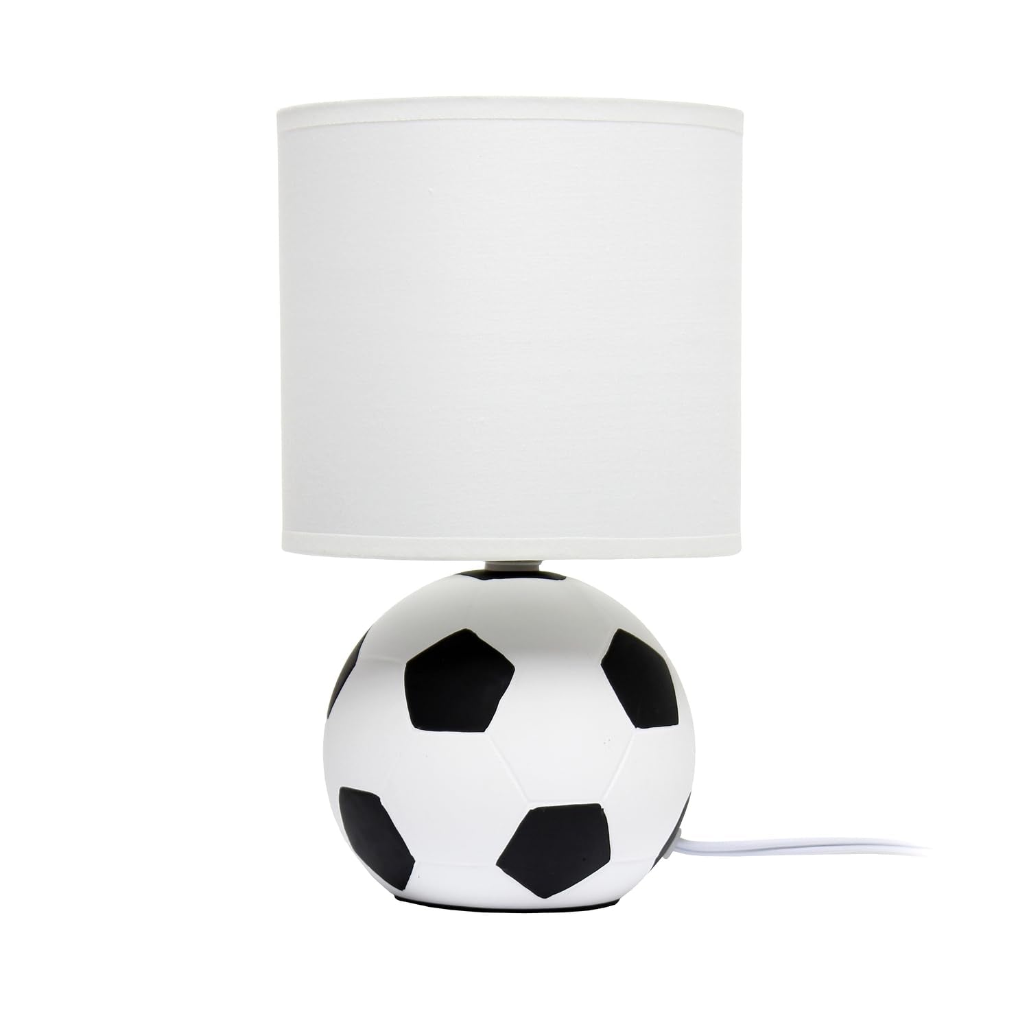 Simple Designs LT2121-SCR 10.7 SportsLite Mini Soccer Table Lamp for Kids Room, Mancave, White and Black