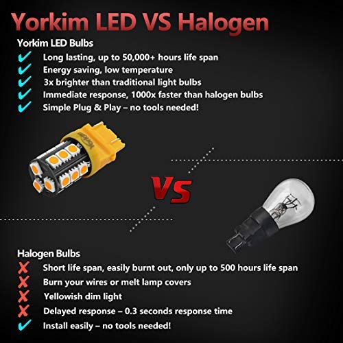Yorkim 3157 LED Light Bulbs, Amber Yellow, Super Bright, Pack of 4, for Brake and Reverse Lights
