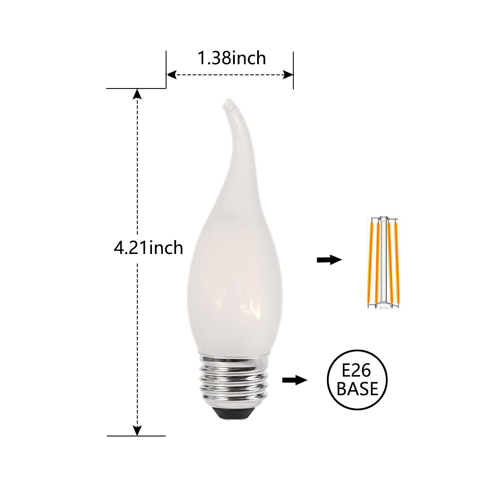 Sunaiony E26 Frosted Candelabra Bulb 40 Watt Equivalent Led Chandelier Light Bulbs, 2700K Warm White Medium Base 4W Dimmable Led