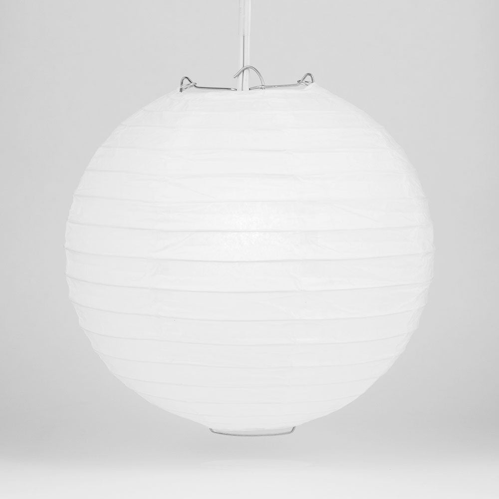 Luna Bazaar Paper Lantern - 14-Inch, Perfect White, Parallel Ribbing, Model L14-PL, Ideal for Weddings and Parties