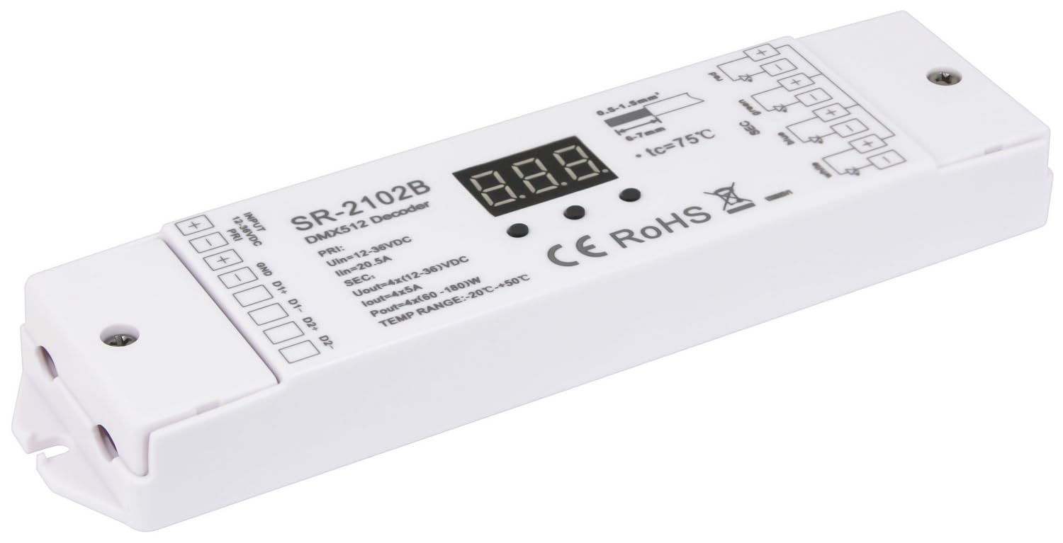 American Lighting DMX Receiver REC-DMX-5A-4Z, 12-26V DC, 5Ax4CH, RGBW Digital DISP