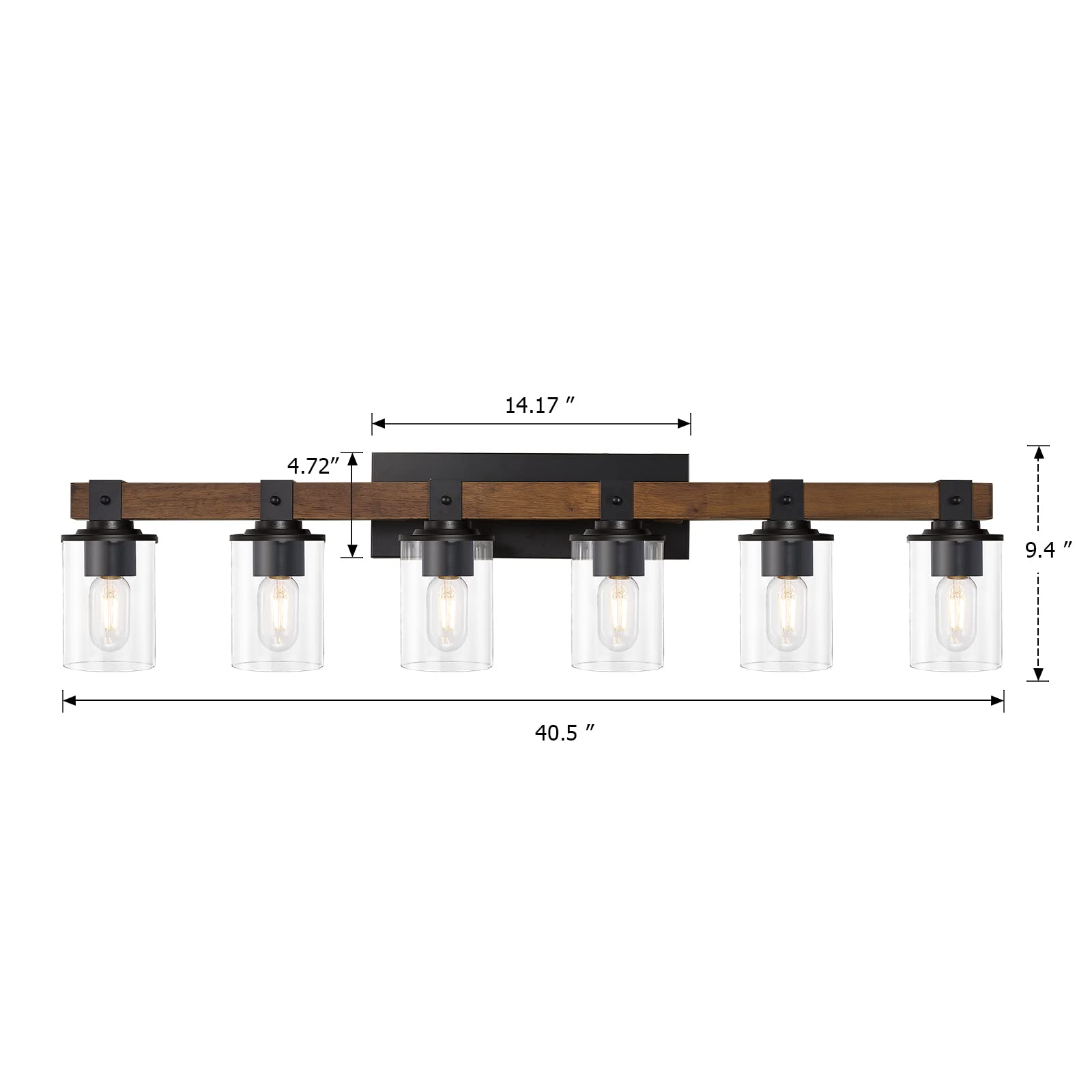 Drnanlit 6-Light Rustic Bathroom Vanity Light Fixture, Antique Wood & Clear Glass Shade