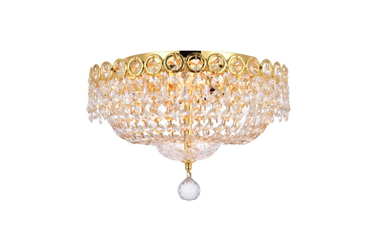 Elegant Lighting Gold Flush Mount Light Fixture With Royal Cut Crystal - 4 Lights