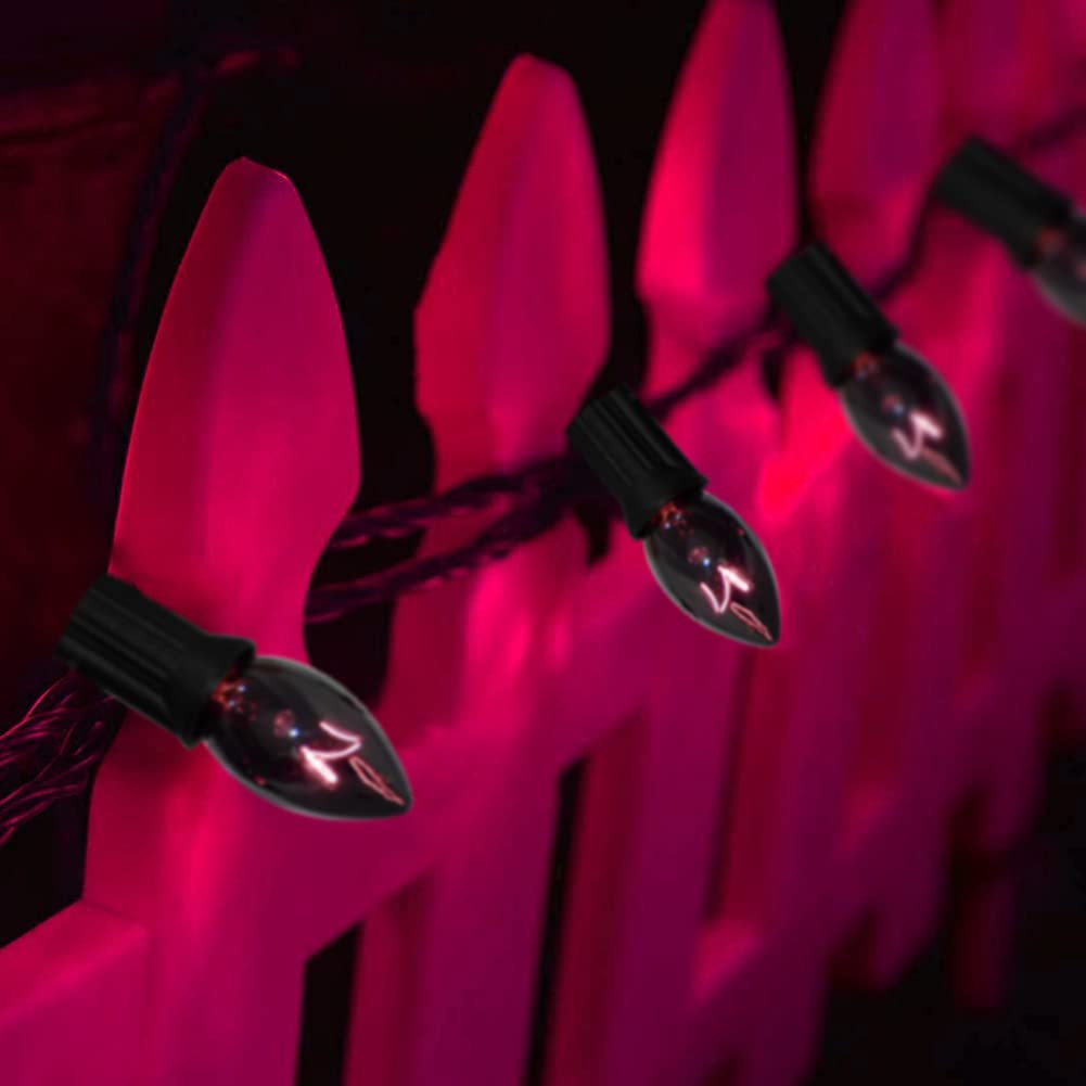 GOOTHY C7 Halloween String Lights - 25Ft Black Purple Outdoor Lights with 27 Edison Bulbs, Connectable for Patio Decor