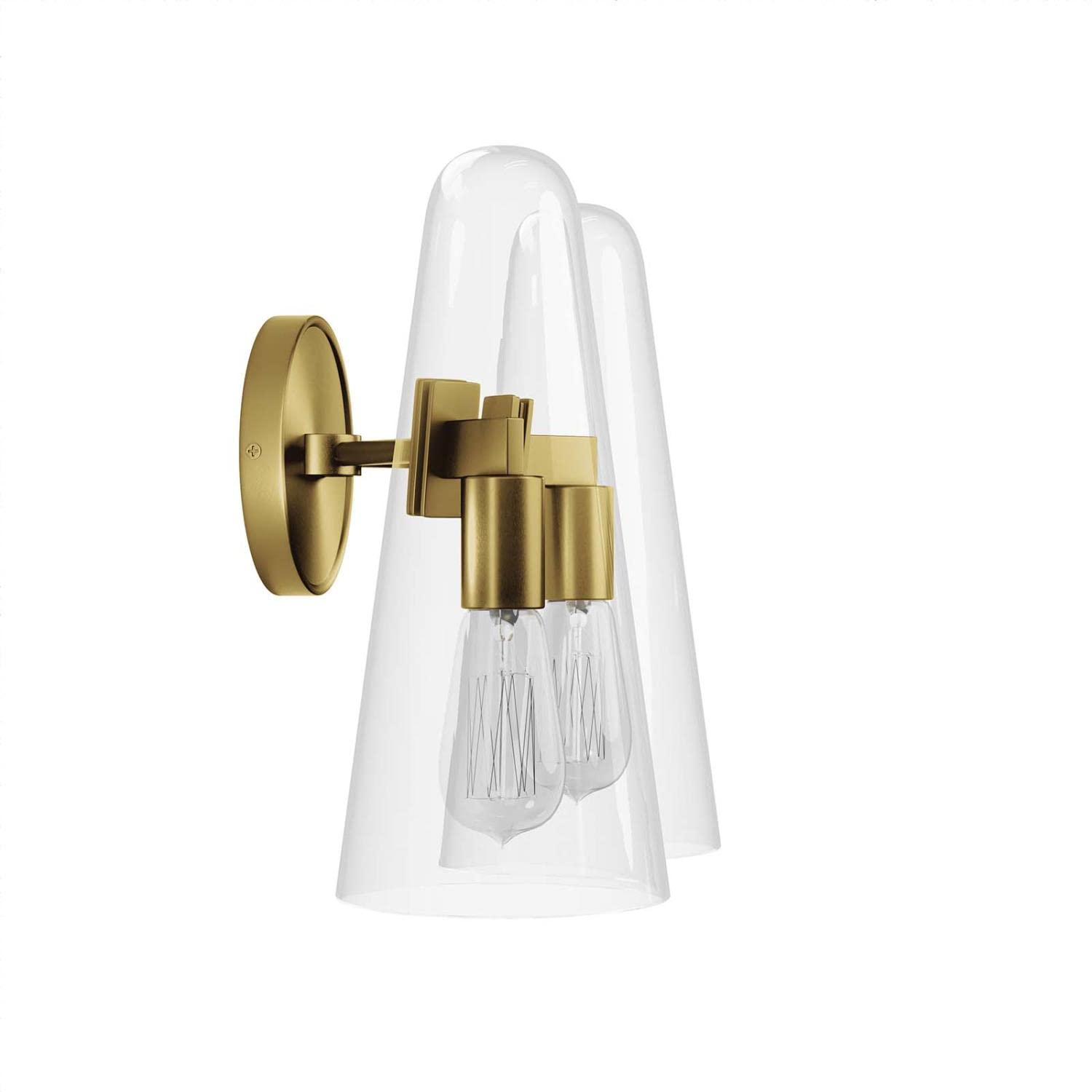 Modway Beacon 2-Light Wall Sconce In Clear Satin Brass, Brown, 7 X 12 X 11.5