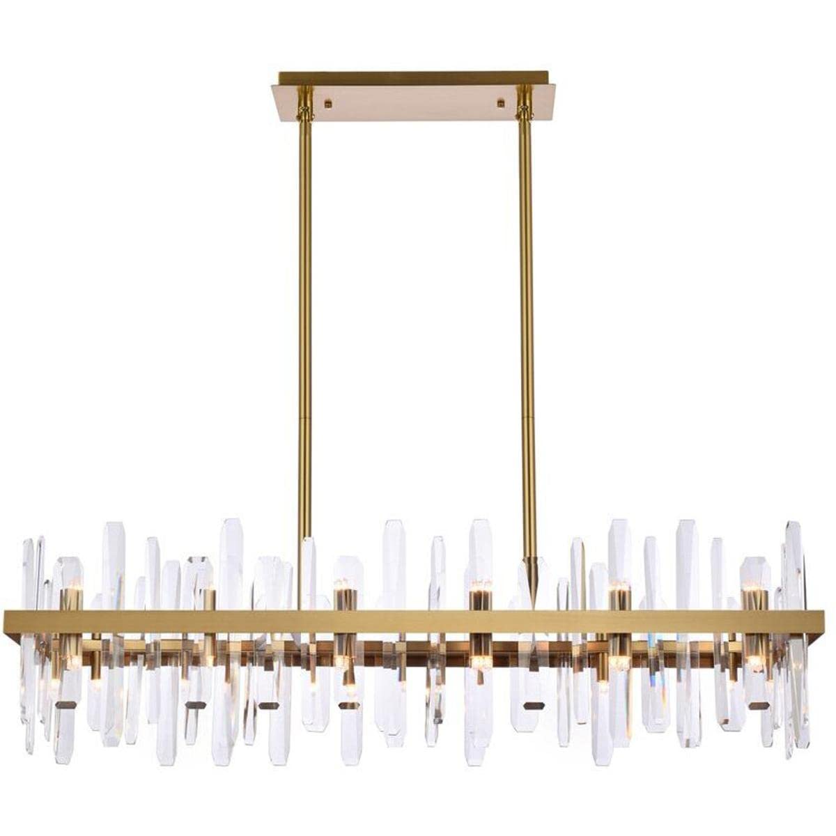Elegant Decor Indoor Modern Serena 42 inch Crystal Rectangle Chandelier - Satin Gold
