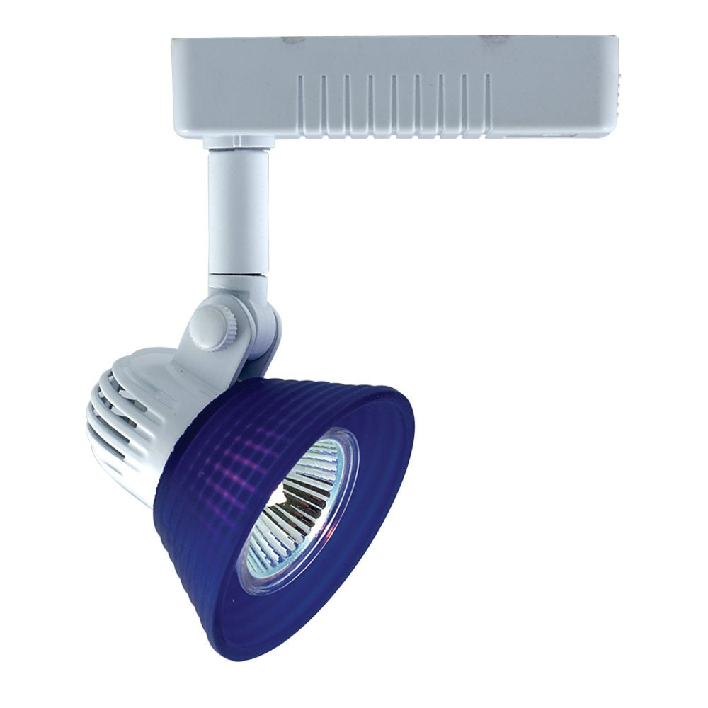Jesco Lighting HLV10750BU/WH Mini Deco 107 Series Low Voltage Track Light Fixture, 50 Watt, Blue Glass, White Finish