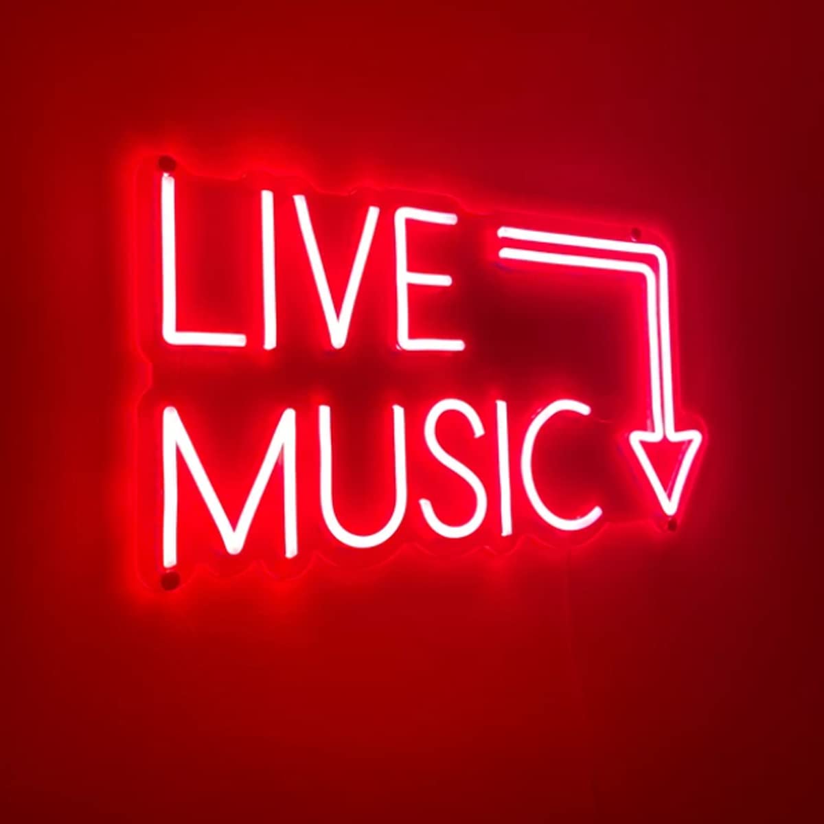 moweek Music Live Handcrafted Neon Sign - 17 x 11 Inches LED Wall Decor for Nightclub, Bar, or Bedroom - Red